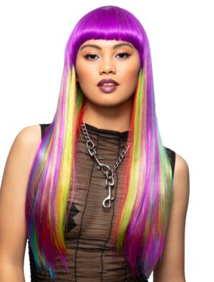 Kostümzubehör Perücke Langhaar glatt mit Pony rainbow