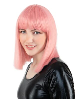 Kostümzubehör Perücke Langhaar glatt mit Pony rosa