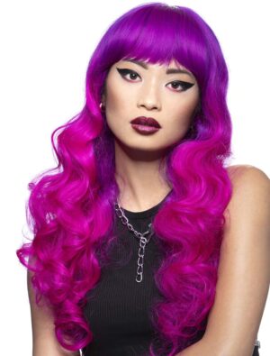 Kostümzubehör Perücke Langhaar lockig mit Pony fuchsia