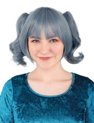 Kostümzubehör Perücke Manga mit Zöpfen blau/grau