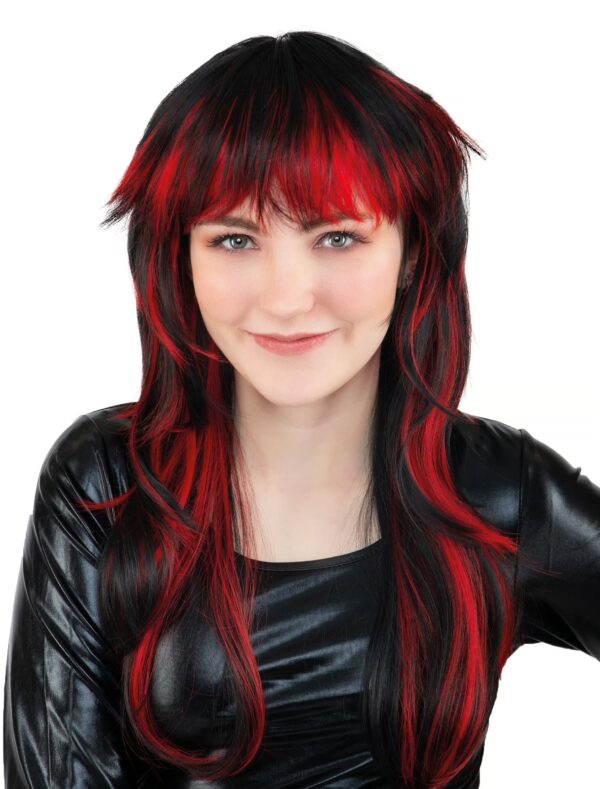 Kostümzubehör Perücke Mullet Langhaar schwarz/rot