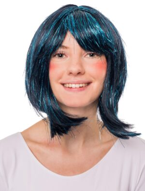 Kostümzubehör Perücke mit Pony blau/schwarz