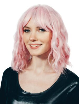Kostümzubehör Perücke mittellang wellig mit Pony rosa