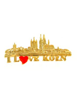 Kostümzubehör Pin I love Köln / Kölner Skyline Farbe: gold