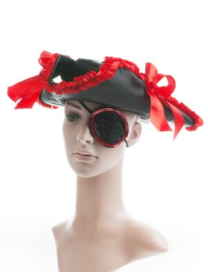 Kostümzubehör Piratenhut mit Augenklappe schwarz/rot