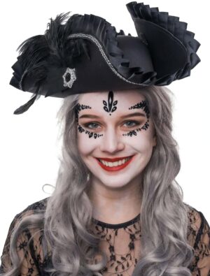 Kostümzubehör Piratenhut mit Rüschenbesatz schwarz 57