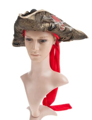 Kostümzubehör Piratenhut mit Strass Totenkopf Farbe: rot/gold
