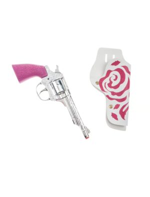 Kostümzubehör Pistole Lady mit Holster pink 8-Schuss
