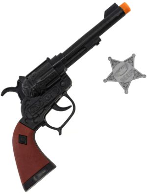 Kostümzubehör Pistole schwarz mit Sheriffstern