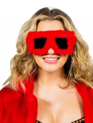 Kostümzubehör Plüschbrille eckig rot