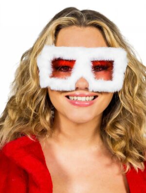 Kostümzubehör Plüschbrille eckig weiß