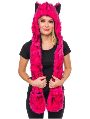 Kostümzubehör Plüschmütze Katze mit Handschuhen pink