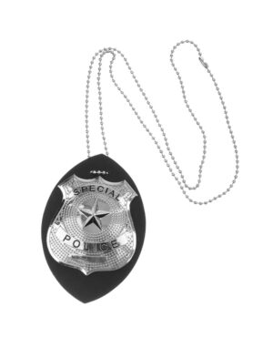 Kostümzubehör Polizeimarke zum Umhängen Farbe: schwarz/silber