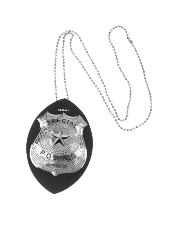 Kostümzubehör Polizeimarke zum Umhängen Farbe: schwarz/silber