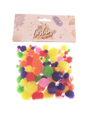 Kostümzubehör Pompons bunt 100 Stk. Farbe: mehrfarbig