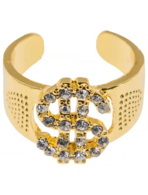 Kostümzubehör Ring Dollar mit Strasssteinen verstellbar gold