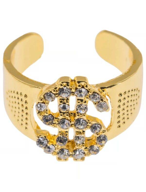 Kostümzubehör Ring Dollar mit Strasssteinen verstellbar gold