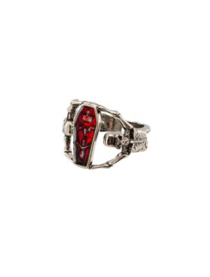 Kostümzubehör Ring Skelett silber mit Sarg
