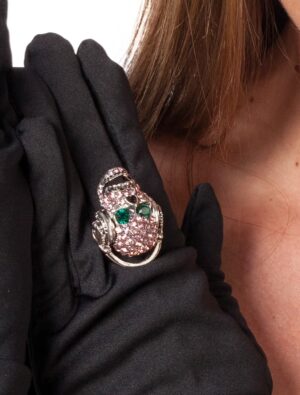 Kostümzubehör Ring Totenkopf mit Kopfhörer Farbe: rosa