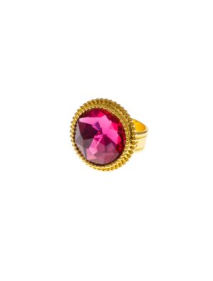 Kostümzubehör Ring gold rund mit rotem Stein
