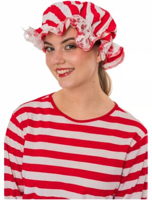 Kostümzubehör Ringelmütze mit Spitze weiß/rot one size