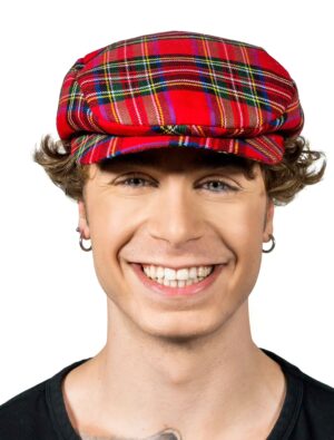Kostümzubehör Schiebermütze Schotte Schottenkaros rot/schwarz