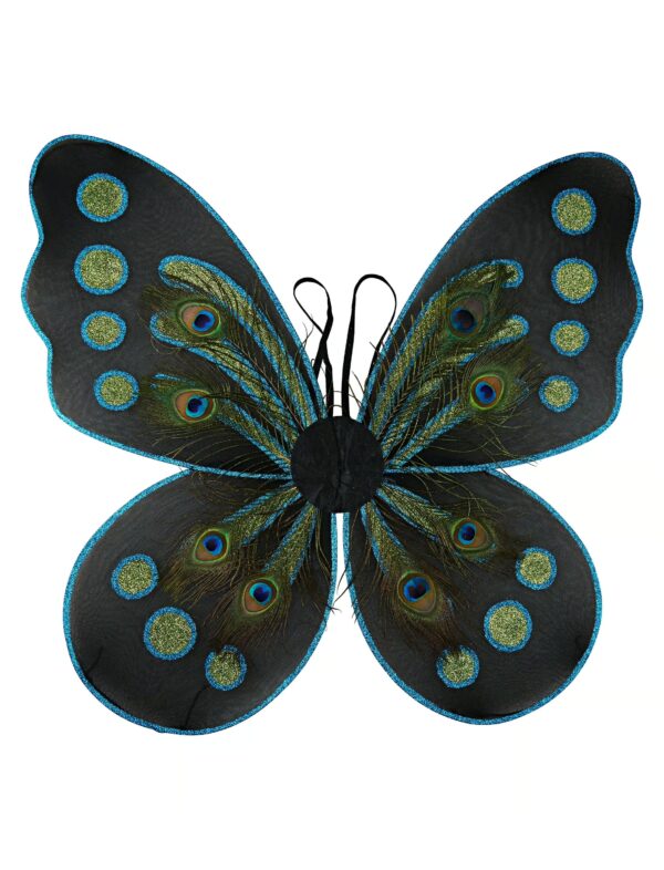 Kostümzubehör Schmetterlingsflügel mit Pfauenfedern Farbe: blau/grün