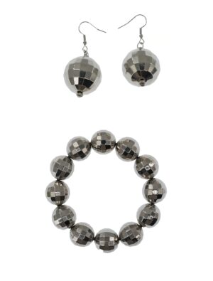Kostümzubehör Schmuckset Discokugel 2tlg.  silber one size
