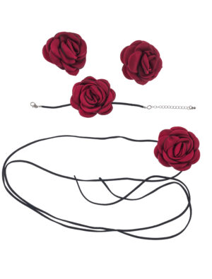 Kostümzubehör Schmuckset Rose 3-tlg. schwarz/rot