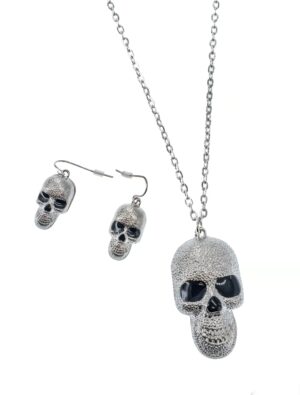 Kostümzubehör Schmuckset Totenkopf Kette & Ohrringe Farbe: silber