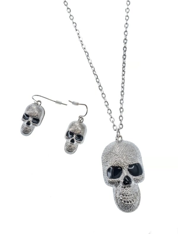 Kostümzubehör Schmuckset Totenkopf Kette & Ohrringe Farbe: silber