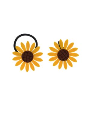 Kostümzubehör Set Haarklammer und Haargummi Sonnenblume gold/braun