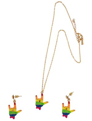 Kostümzubehör Set Halskette mit Ohrringen Regenbogen gold