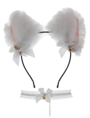 Kostümzubehör Set Katze mit Haarband und Choker weiß