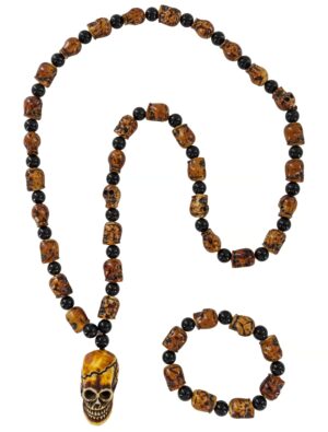 Kostümzubehör Set Kette Totenkopf mit Armband braun/schwarz