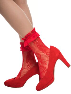 Kostümzubehör Socken Spitze Blumen rot one size