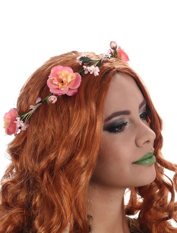 Kostümzubehör Stirnband Blumen grün/rosa