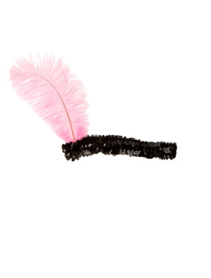 Kostümzubehör Stirnband Charleston schwarz mit pinker Feder
