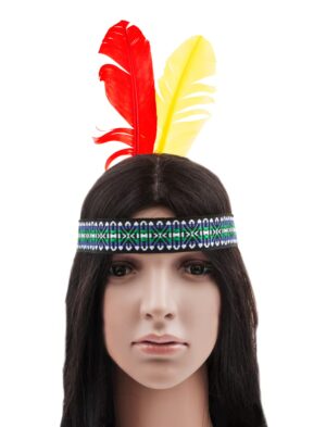 Kostümzubehör Stirnband Indianer mit Feder Farbe: mehrfarbig