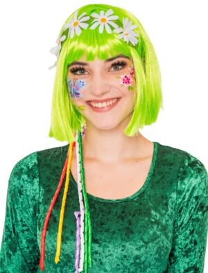 Kostümzubehör Stirnband mit Blüten und bunten Fransen Farbe: mehrfarbig