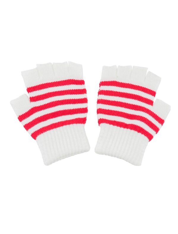 Kostümzubehör Strickhandschuhe Kinder fingerlos rot/weiß