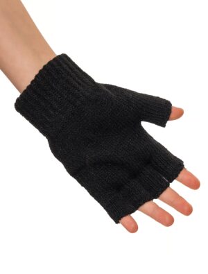 Kostümzubehör Strickhandschuhe Kinder fingerlos schwarz