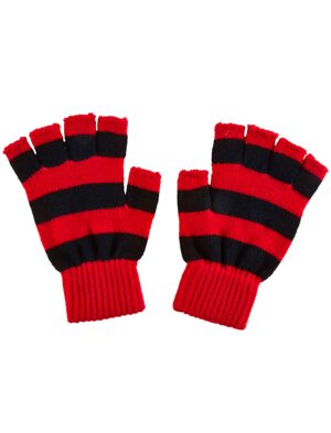 Kostümzubehör Strickhandschuhe fingerlos rot/schwarz