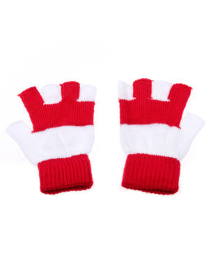 Kostümzubehör Strickhandschuhe fingerlos rot/weiß