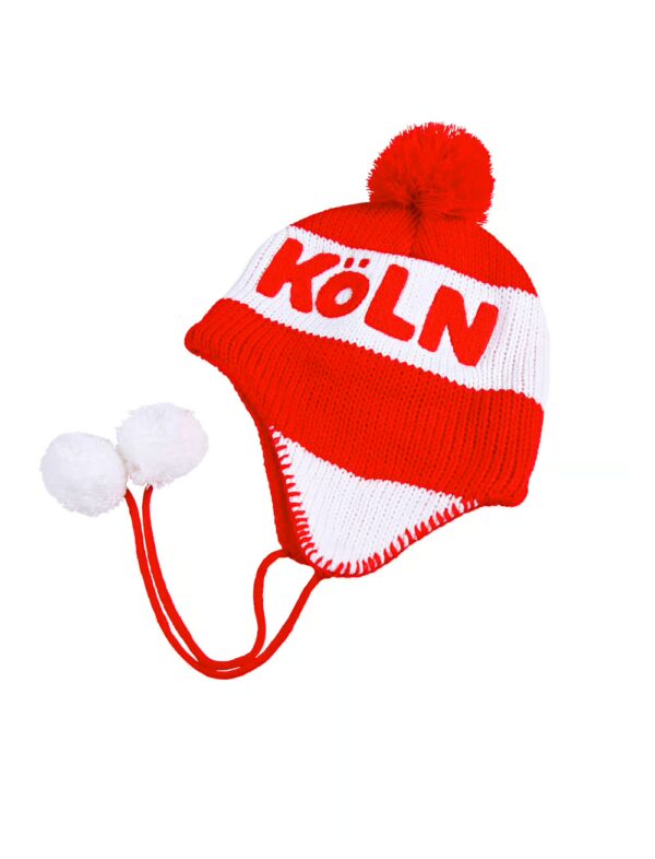 Kostümzubehör Strickmütze Köln Farbe: rot/weiß