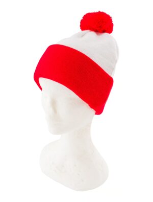 Kostümzubehör Strickmütze mit Bommel rot/weiß