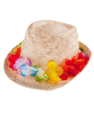 Kostümzubehör Strohhut mit Blumenkette Farbe: mehrfarbig