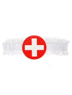 Kostümzubehör Strumpfband Krankenschwester mit Kreuz Farbe: rot/weiß