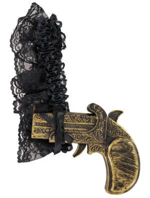 Kostümzubehör Strumpfband mit Pistole schwarz/gold