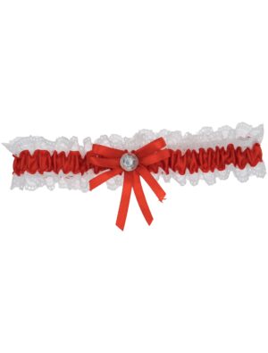 Kostümzubehör Strumpfband mit Stein Damen rot/weiß